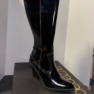 Shoedazzle Bella Black Patent Knee High Cowboy Boots US 9.5